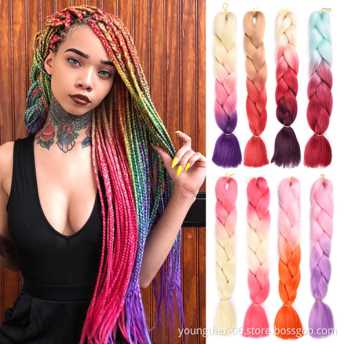 Wholesale 24 inch Jumbo Braiding Ombre Hair 100g Sample Hair  Crochet Pre Braided Synthetic Hair Extensions